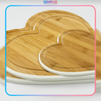 GEM+ | Heart Shaped Bamboo Chopping Boards Set of 3 White Trim with Stand – Wooden Cutting Boards Set