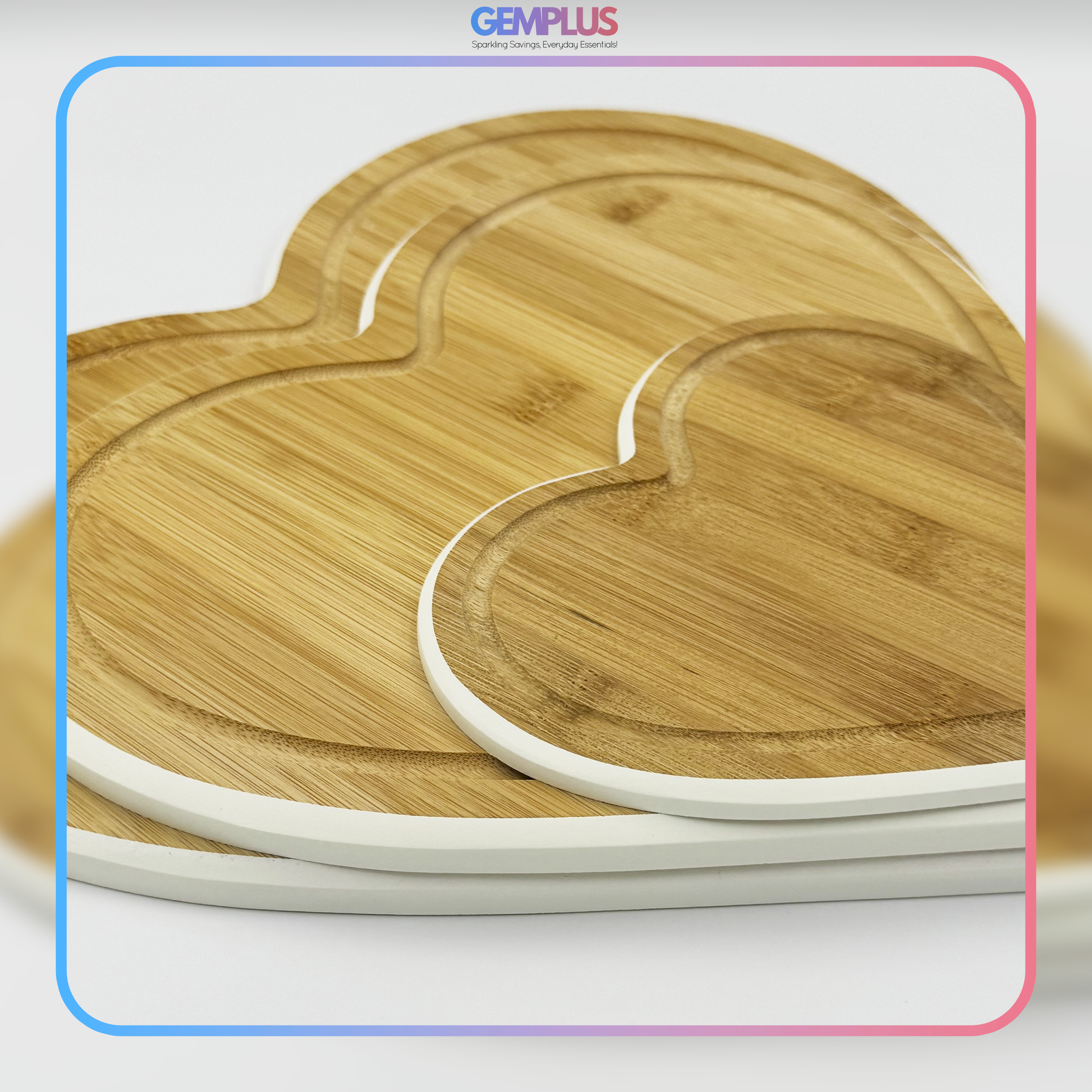 GEM+ | Heart Shaped Bamboo Chopping Boards Set of 3 White Trim with Stand – Wooden Cutting Boards Set