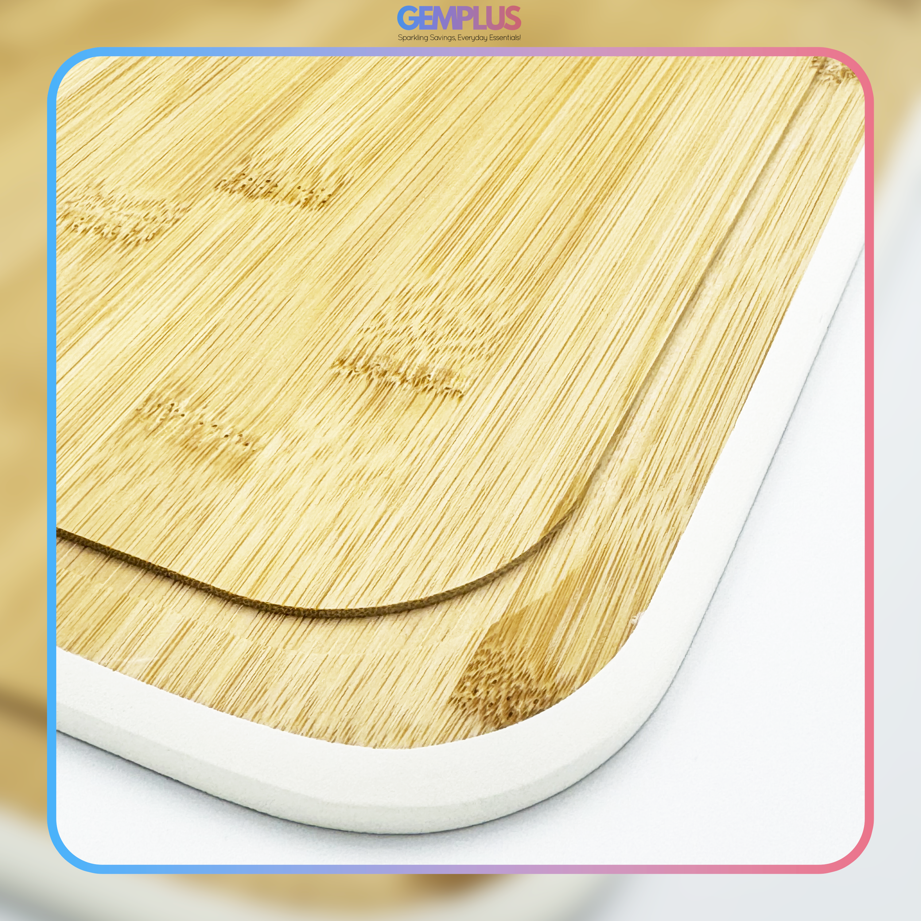 GEM+ | Bamboo Chopping Boards Set with Stand White Trim – 3 Piece Wooden Kitchen Cutting Board Set