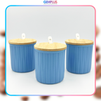GEM+ | Ceramic Storage Jars Set of 3 Blue – Kitchen Canisters with Bamboo Lids, Spoons & Tray