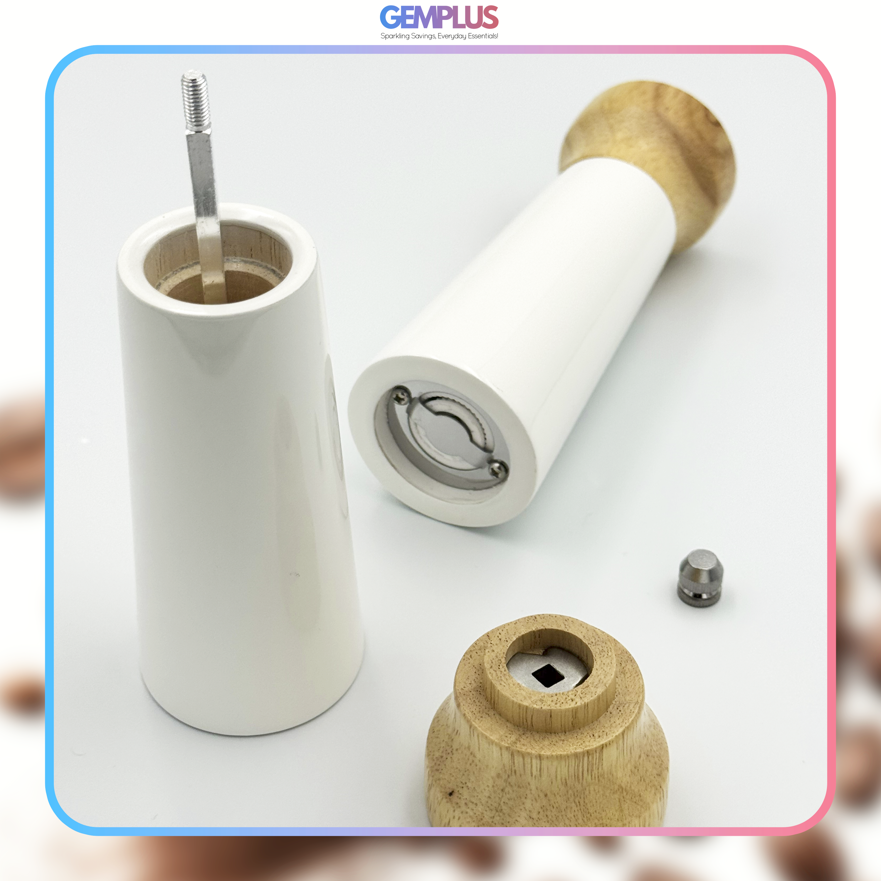 GEM+ | Bamboo Wood Salt and Pepper Grinder Set (2 Pieces)