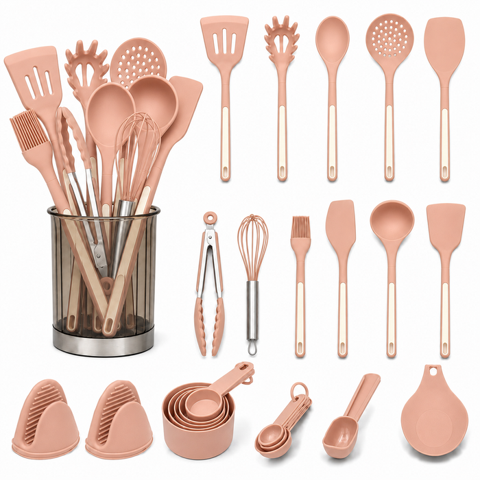 26-Piece Silicone Utensil Set, Pastel Pink