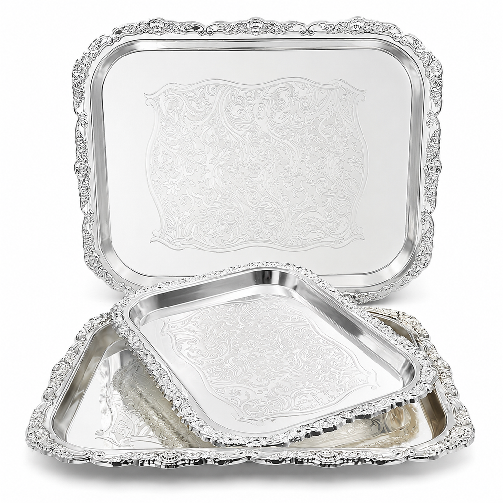 3 Silver-Plated Serving Trays for Bread & Desserts