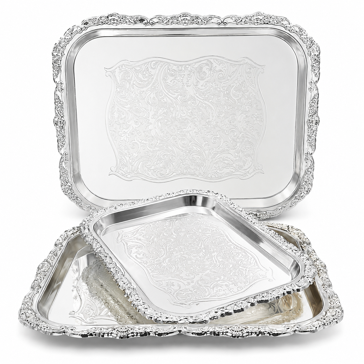 3 Silver-Plated Serving Trays for Bread & Desserts