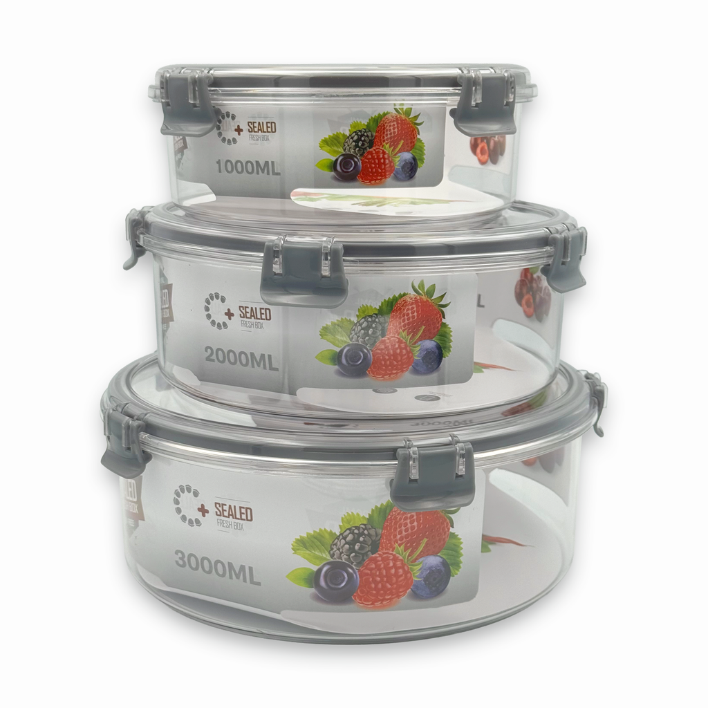 GEM+ | 3-Piece Round Food Container Storage Set – BPA-Free, Durable, Lock & Seal