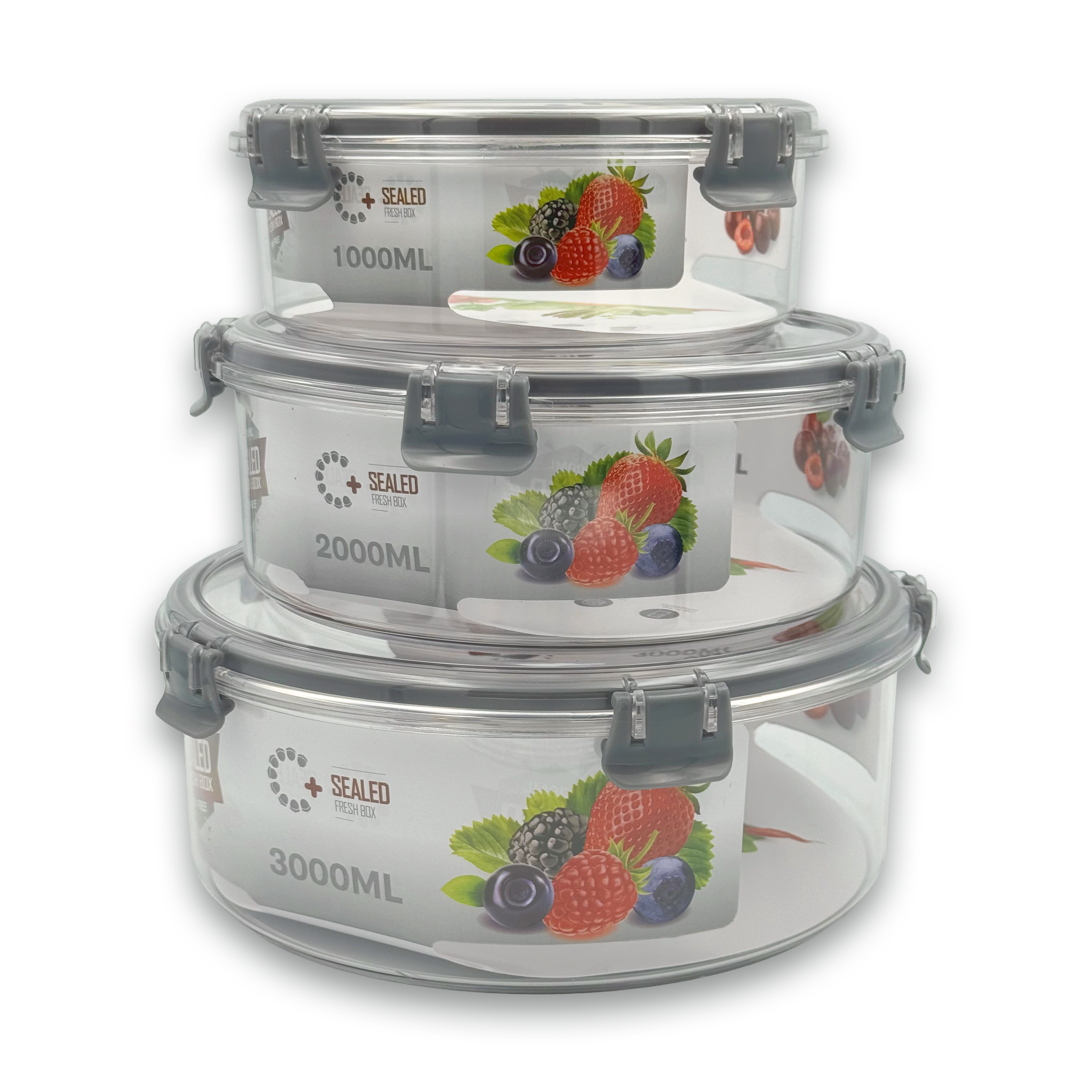 GEM+ | 3-Piece Round Food Container Storage Set – BPA-Free, Durable, Lock & Seal