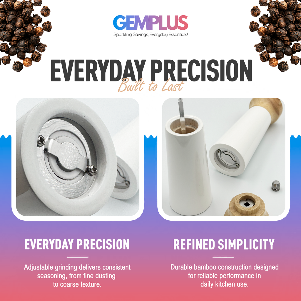 GEM+ | Bamboo Wood Salt and Pepper Grinder Set (2 Pieces)