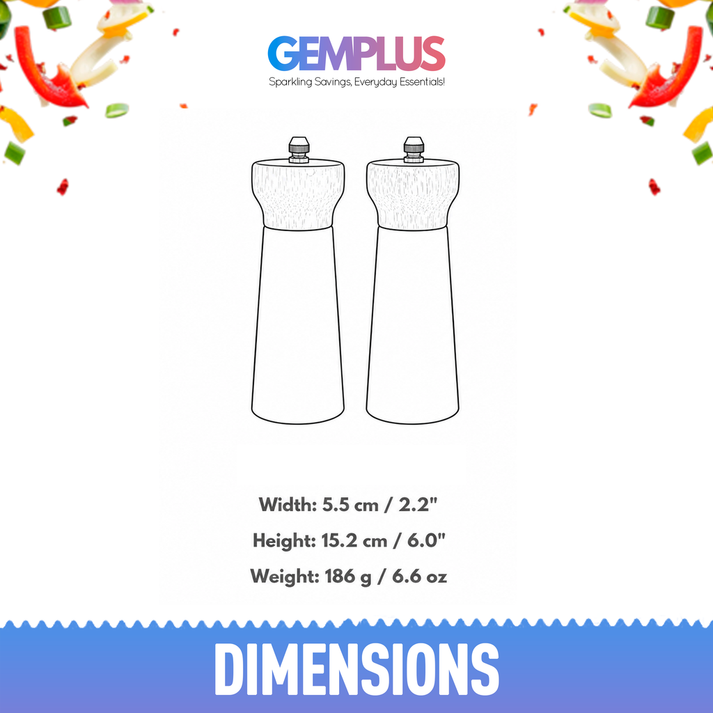 GEM+ | Bamboo Wood Salt and Pepper Grinder Set (2 Pieces)