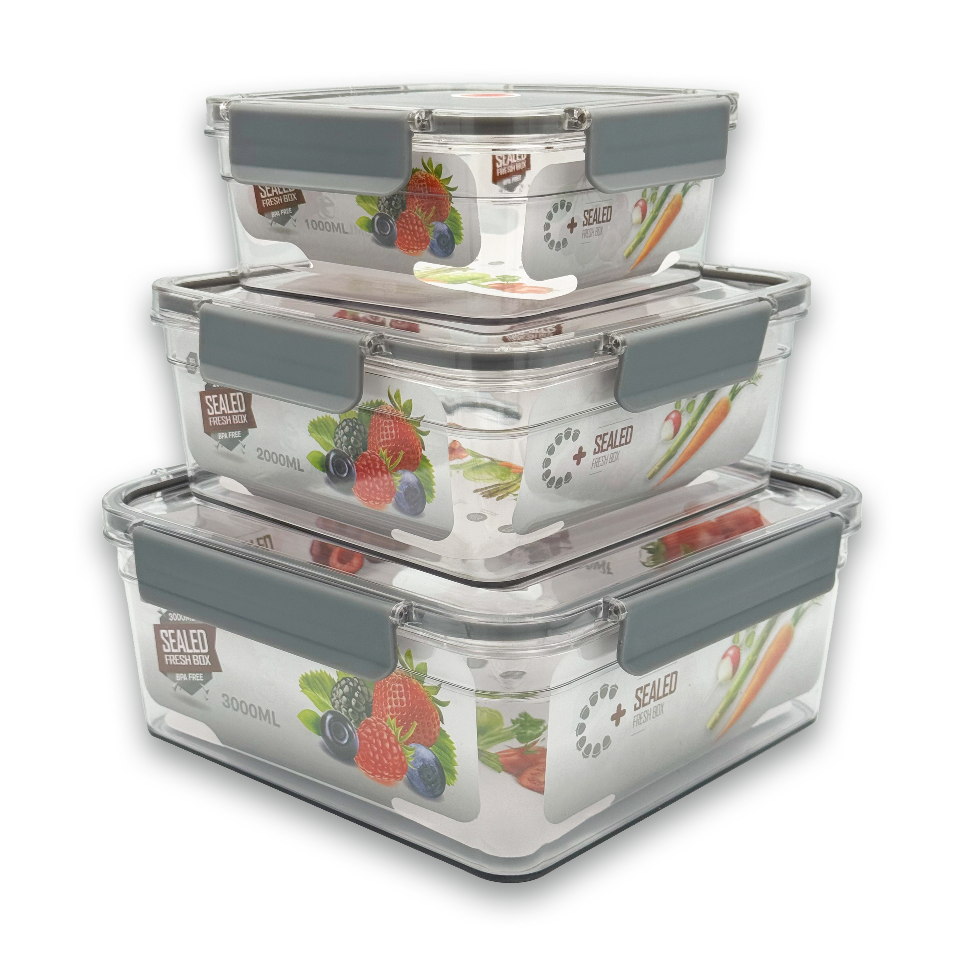 GEM+ | 3-Piece Square Food Container Storage Set – BPA-Free, Durable Lock & Seal