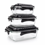 GEM+ | 3pc Borosilicate Glass Food Storage Container Set – Airtight, Leak-Proof & Durable