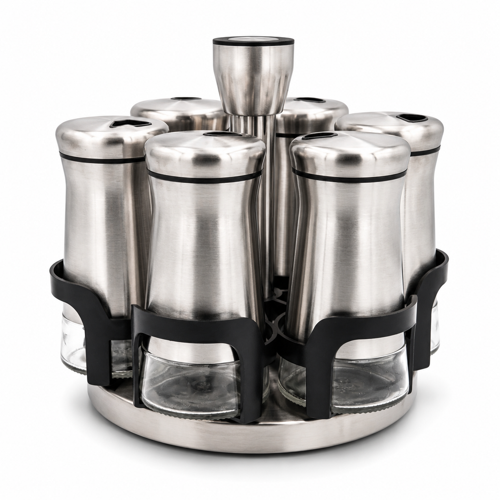 GEM+ | Premium Stainless Steel 6pcs Spice Jar Rotating Carousel Stand - Elegant