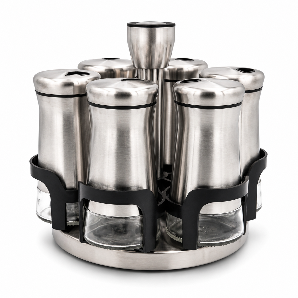 GEM+ | Premium Stainless Steel 6pcs Spice Jar Rotating Carousel Stand - Elegant