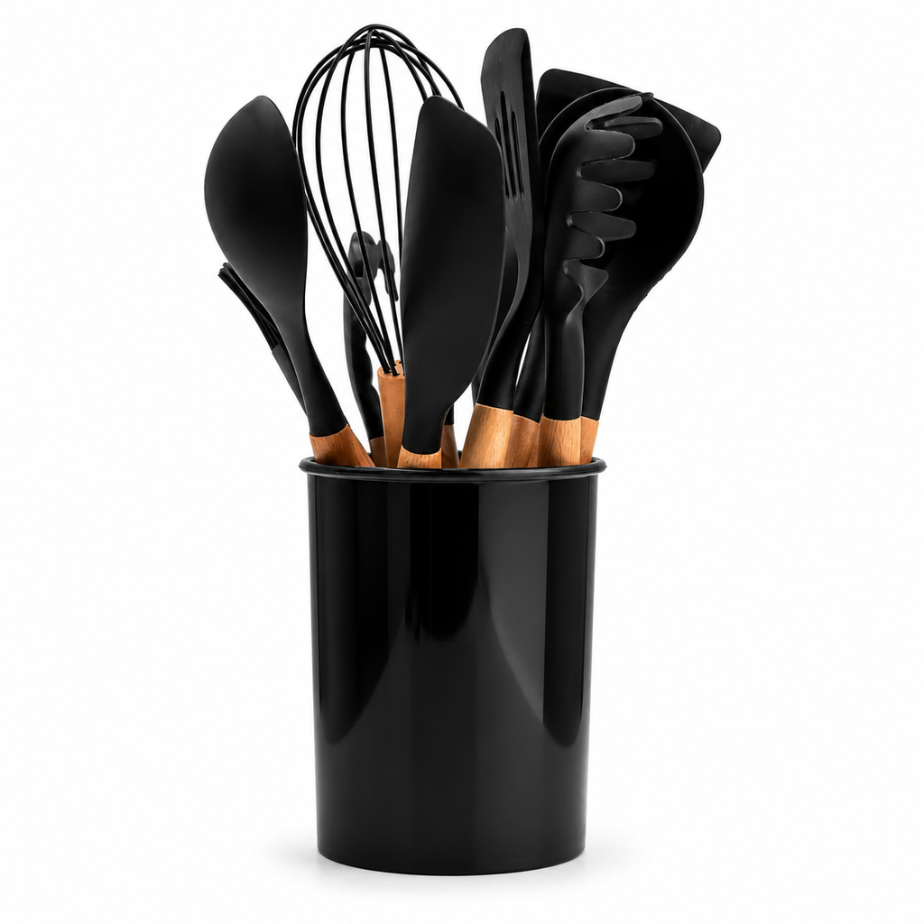 GEM+ | Premium 12-Piece Cooking & Baking Utensil Set Silicone Non-Stick BPA-FREE- Black
