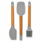GEM+ | Premium Wooden/Silicone Utensil Set - 3 Piece Spatula Spoonula and Brush