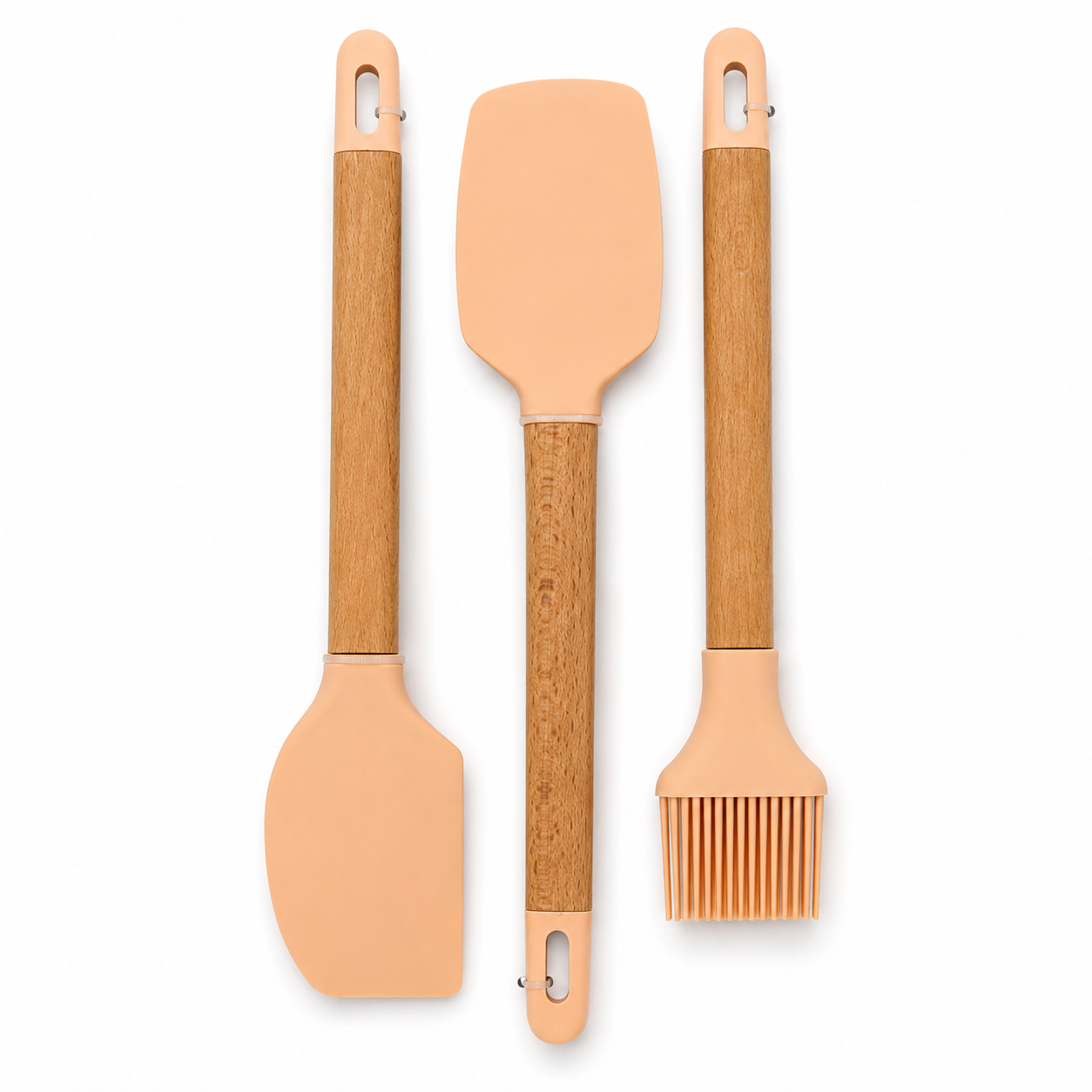 GEM+ | Premium Wooden/Silicone Utensil Set - 3 Piece Spatula Spoonula and Brush