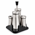 GEM+ | Premium Stainless Steel Oil Vinegar Salt Pepper Dispenser  - 4pcs + Stand