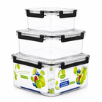 GEM+ | 3-Piece Square Food Container Storage Set – Durable BPA-Free, Lock & Seal