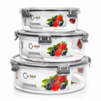 GEM+ | 3-Piece Round Food Container Storage Set – BPA-Free, Durable, Lock & Seal