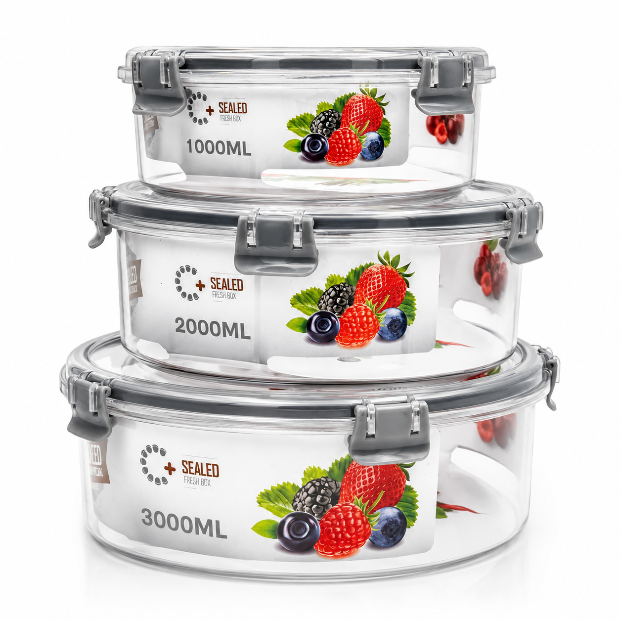 GEM+ | 3-Piece Round Food Container Storage Set – BPA-Free, Durable, Lock & Seal