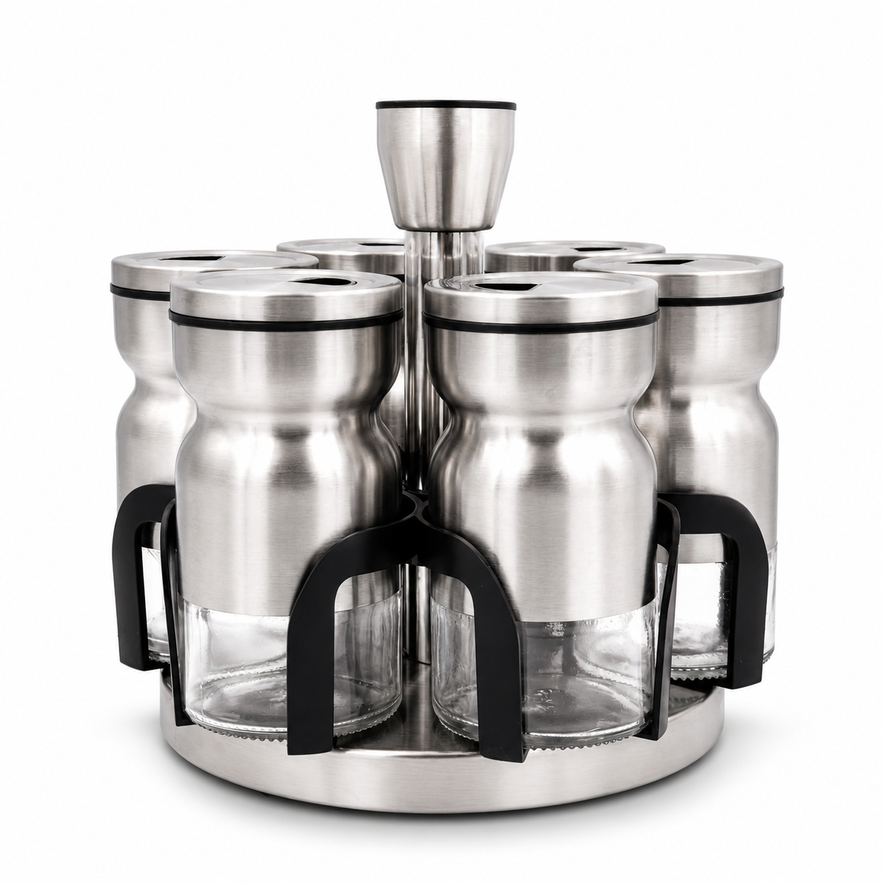GEM+ | Premium Stainless Steel 6pcs Spice Jar Rotating Carousel Stand Elegant