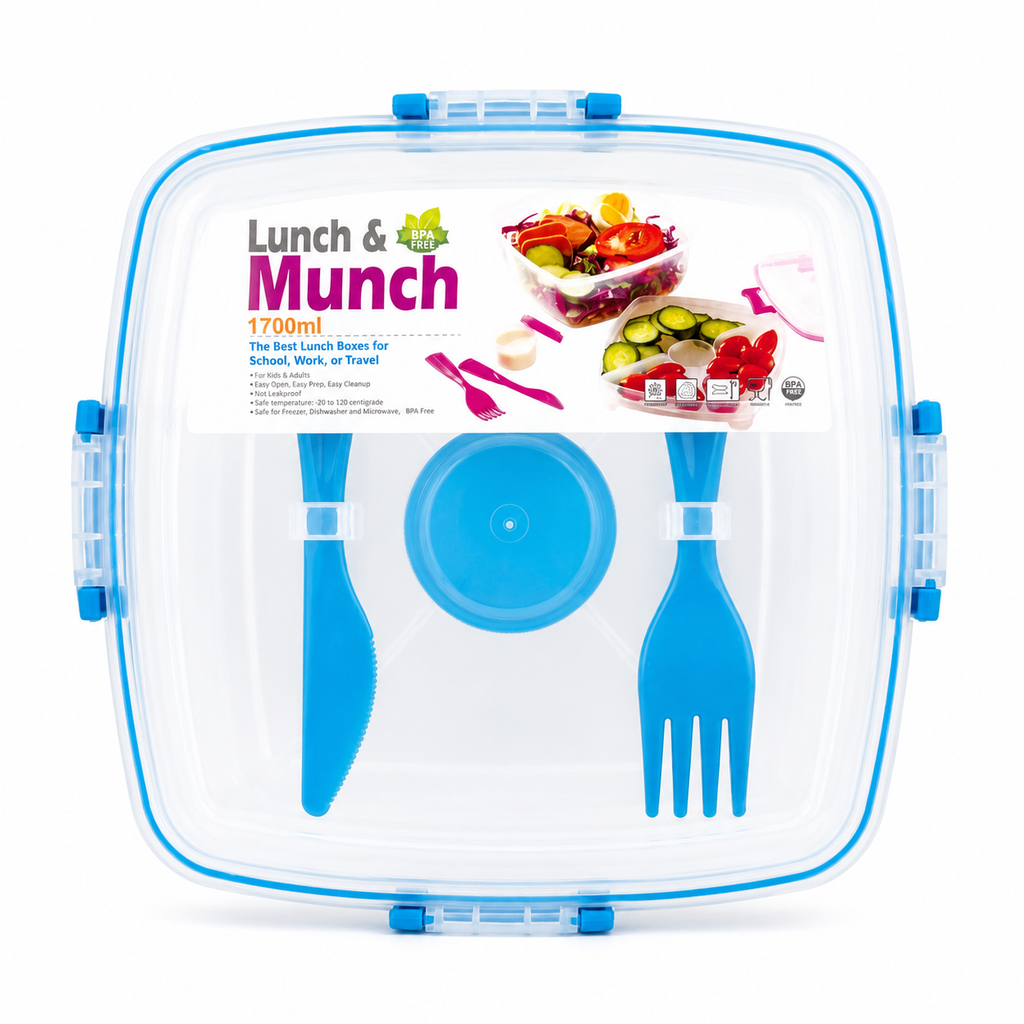 GEM+ | 3-Compartment 1700ML Lunch Box Set Sauce Bottle Fork & Knife – BPA FREE