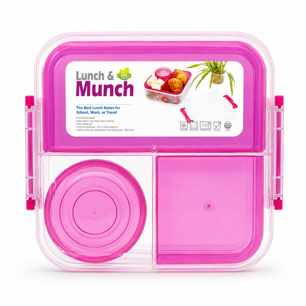 GEM+ | 5-Compartment Lunch Box with Mini Bottle – BPA-Free Durable Lock & Seal
