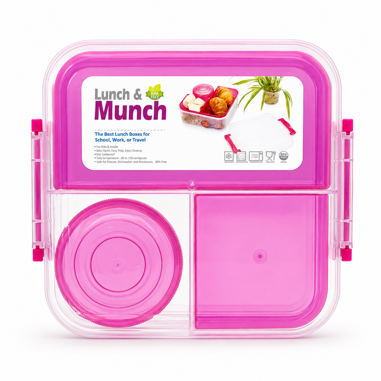 GEM+ | 5-Compartment Lunch Box with Mini Bottle – BPA-Free Durable Lock & Seal