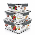 GEM+ | 3-Piece Square Food Container Storage Set – BPA-Free, Durable Lock & Seal