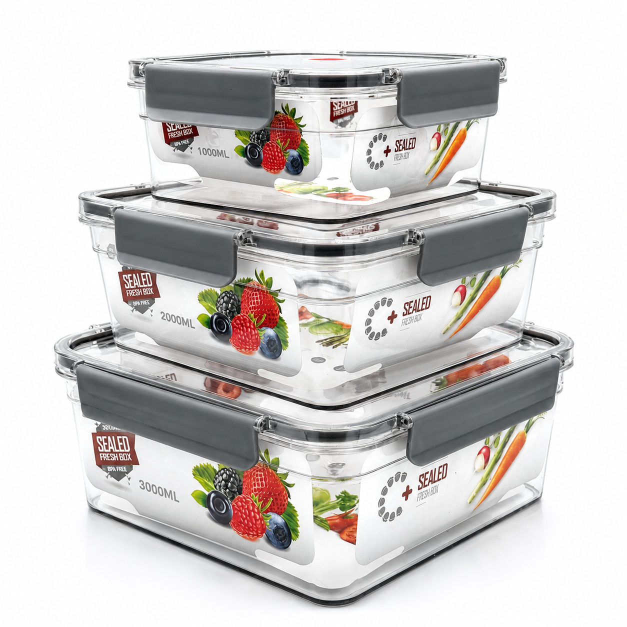 GEM+ | 3-Piece Square Food Container Storage Set – BPA-Free, Durable Lock & Seal