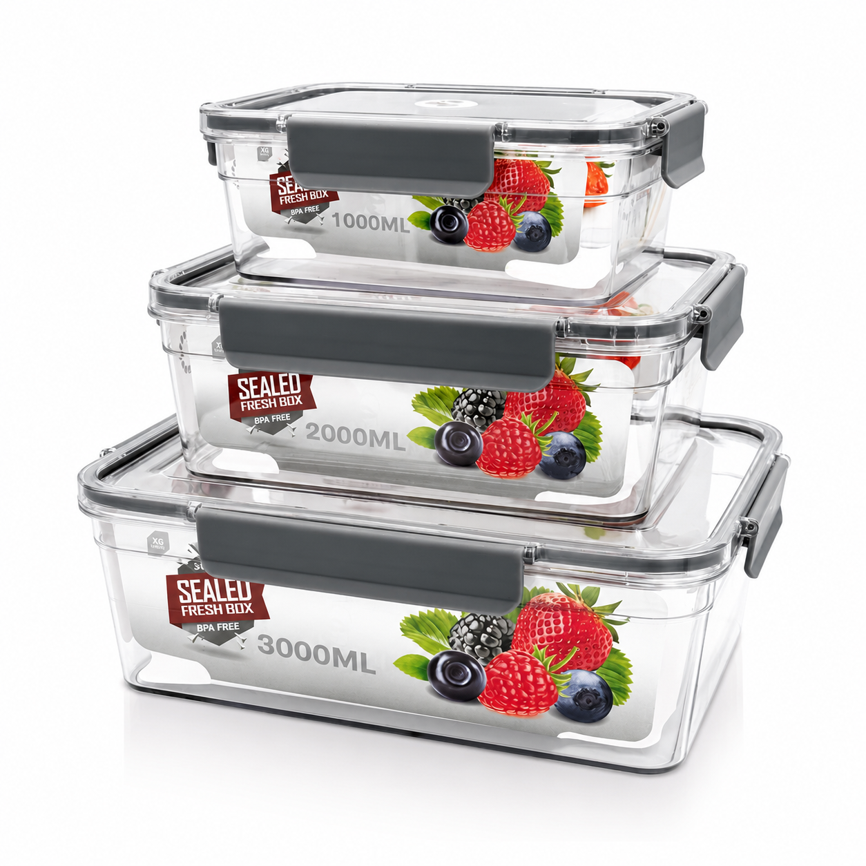 GEM+ | 3-Piece Rectangle Food Container Storage Set – BPA-Free Lock & Seal