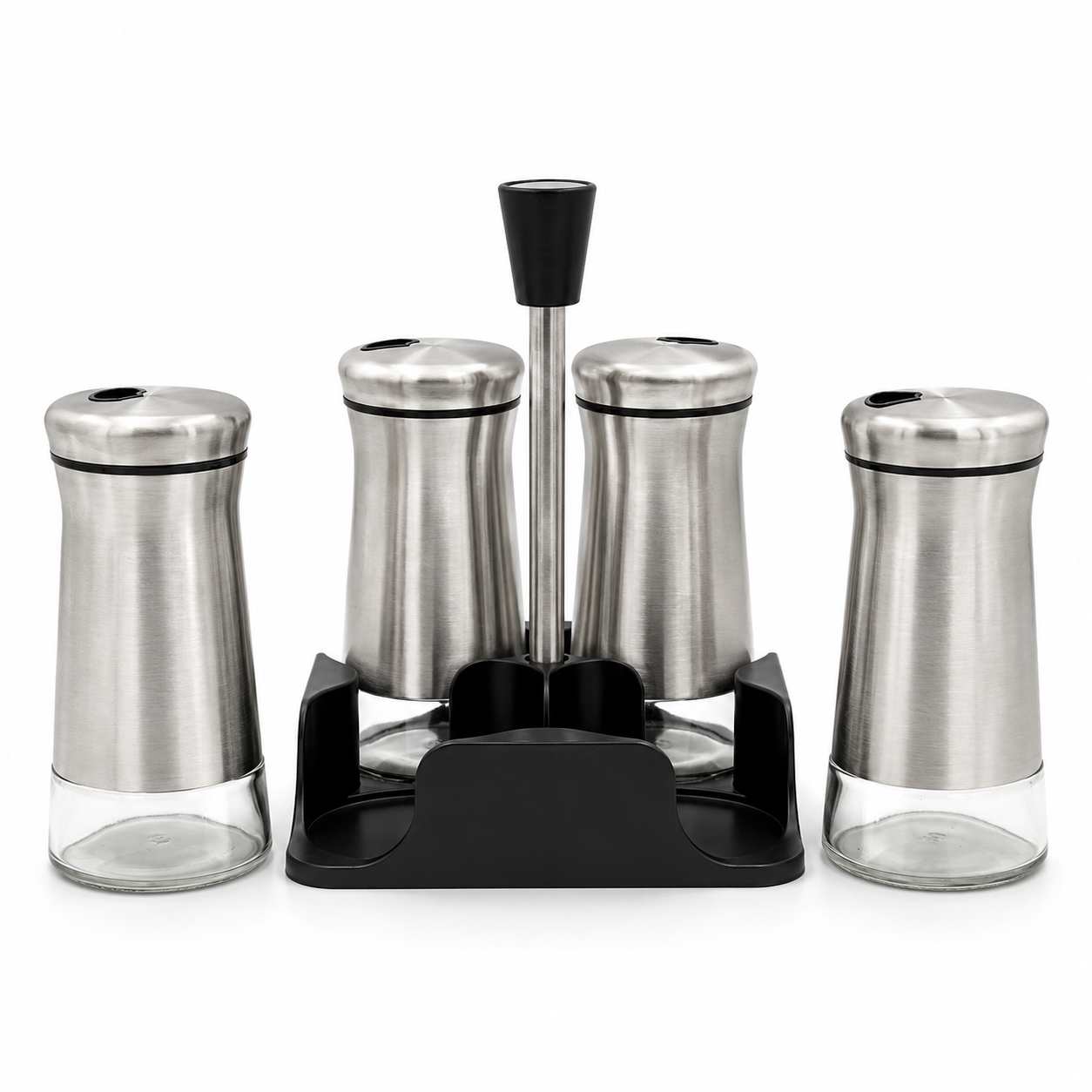 GEM+ | Premium Stainless Steel Salt, Pepper Spices Dispenser  Set - 4pcs + Stand