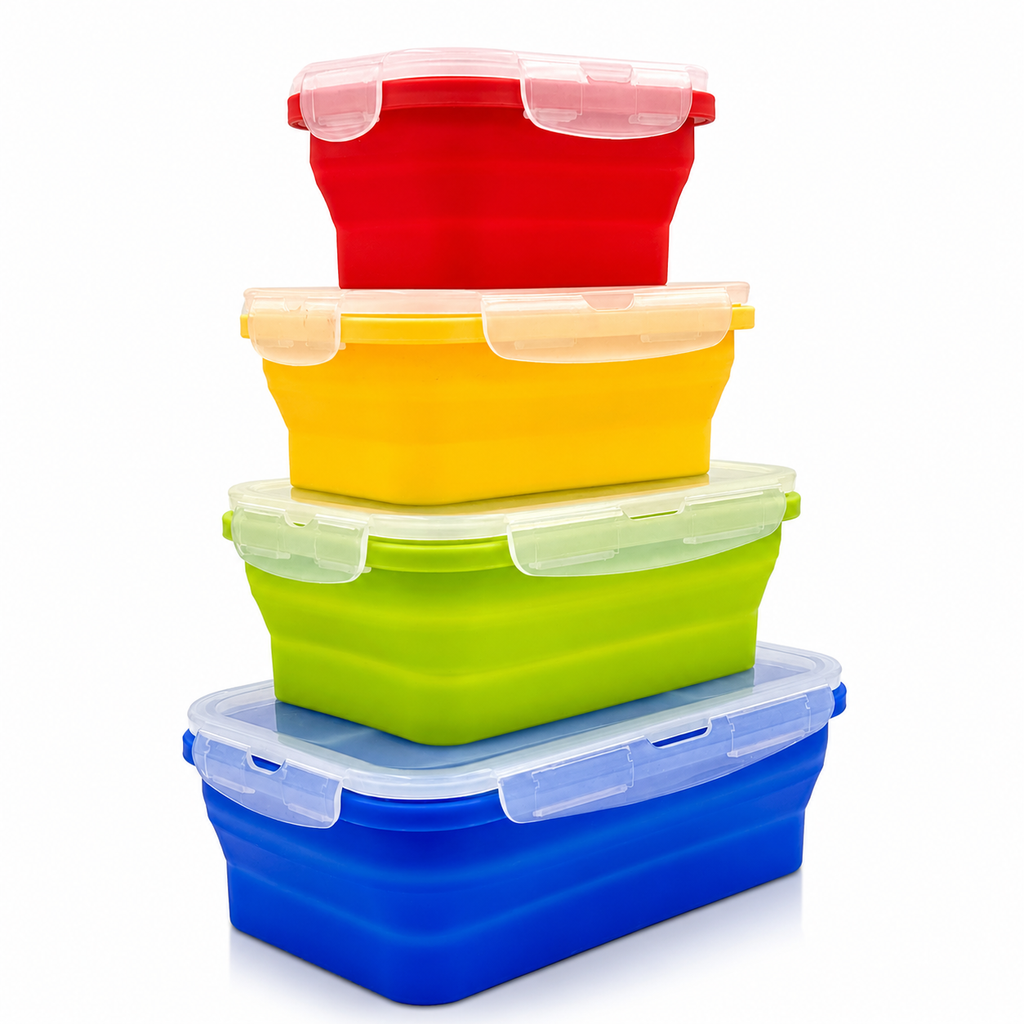 GEM+ | 4-Piece Collapsible Food Container Set – Space-Saving Leakproof BPA FREE