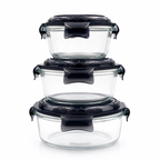 GEM+ | 3-Piece Glass Food Container Storage Set – BPA-Free Lock & Seal (Round)