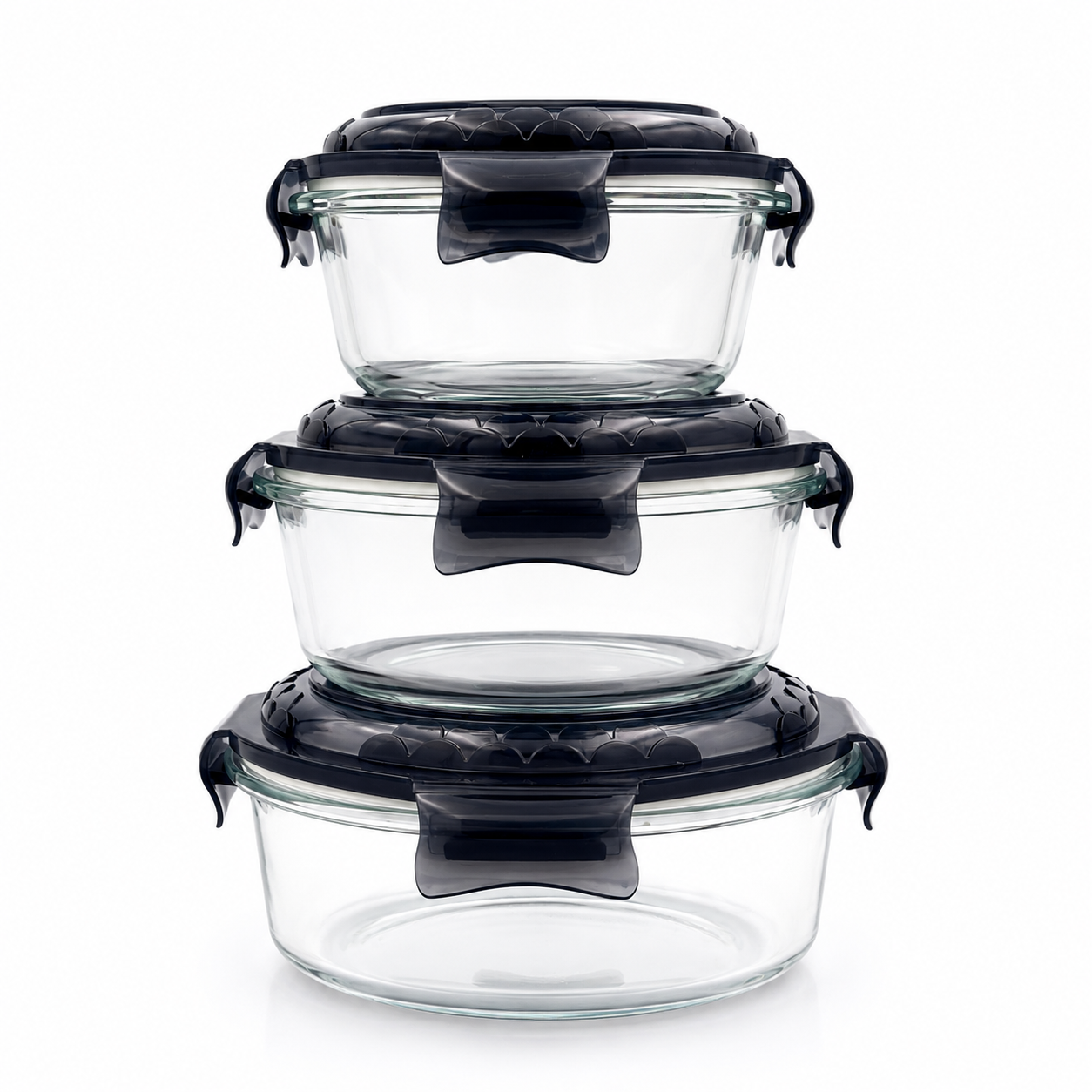 GEM+ | 3-Piece Glass Food Container Storage Set – BPA-Free Lock & Seal (Round)