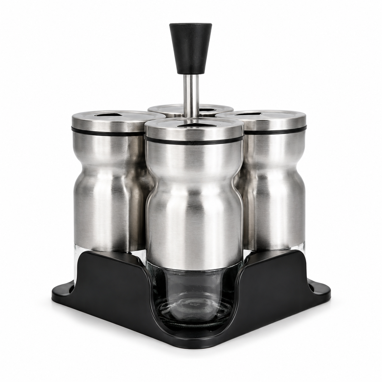 GEM+ | Premium Stainless Steel Salt Pepper Spices Dispenser Set - 4pcs + Stand