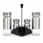 GEM+ | Premium Stainless Steel Oil Vinegar Salt Pepper Dispenser 4pcs + Stand