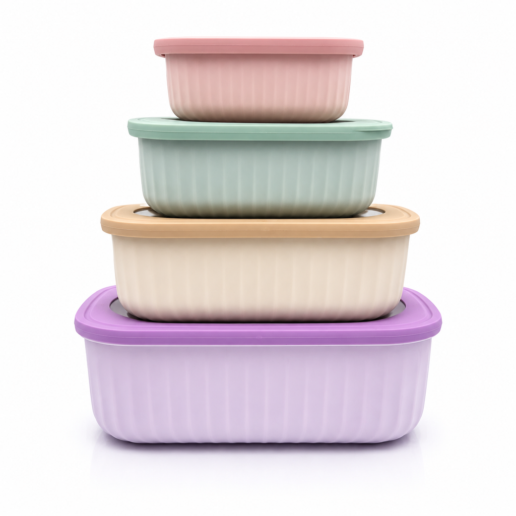 GEM+ | 4-Piece Rectangular Food Storage Container Set – Multi-Coloured
