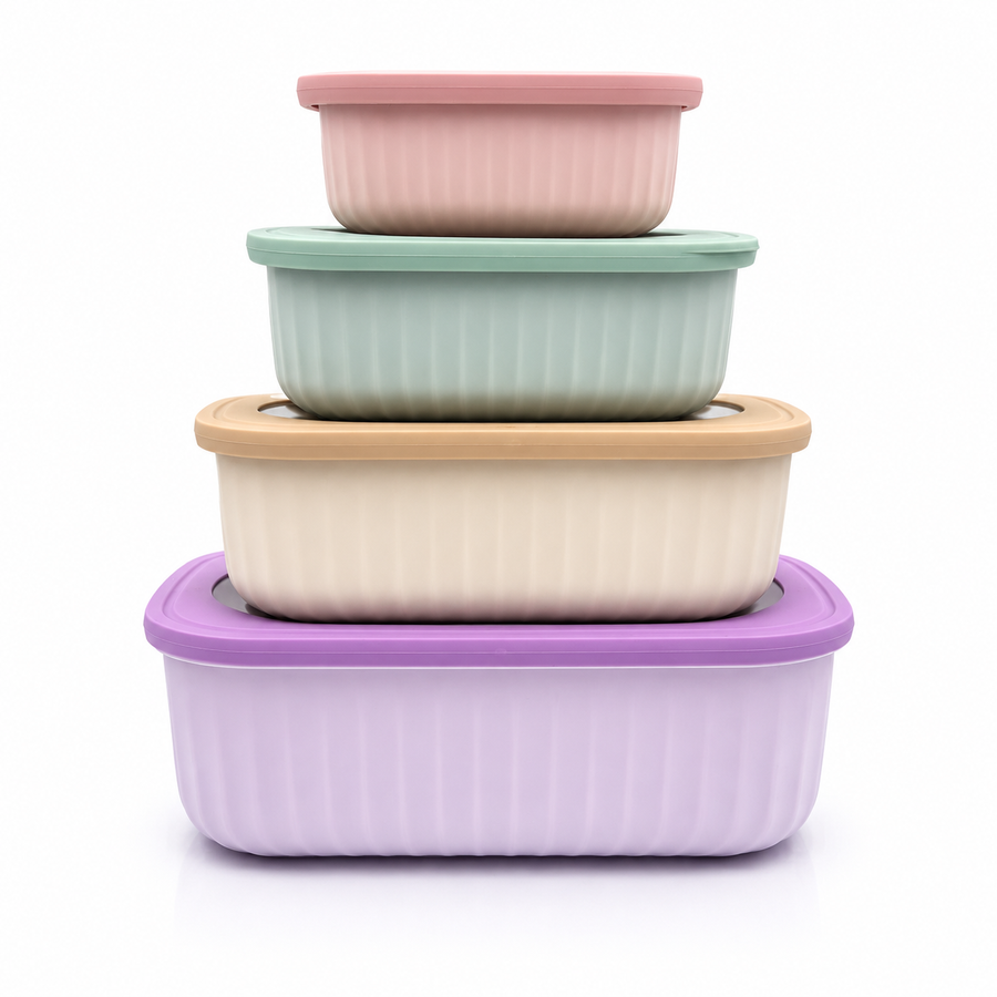 4-Piece Rectangular Food Storage Set, Pastel