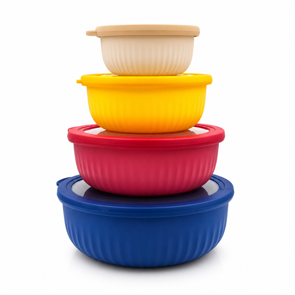 GEM+ | 4-Piece Round Food Storage Container Set – Multi-Coloured, Airtight