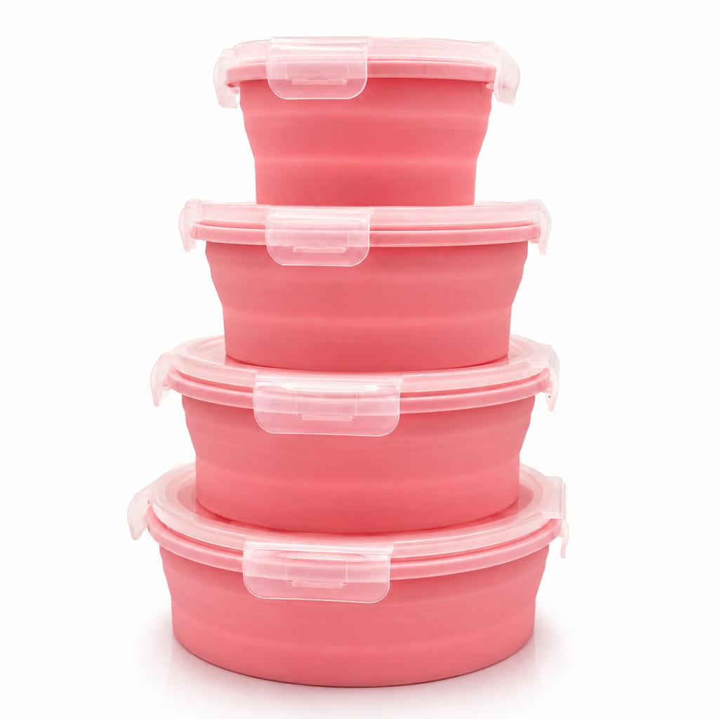 GEM+ | 4-Piece Collapsible Round Food Container Set – Space-Saving  BPA FREE - Pink