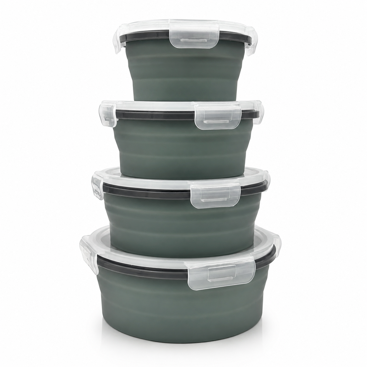 GEM+ | 4-Piece Collapsible Round Food Container Set – Space-Saving  BPA FREE - Olive
