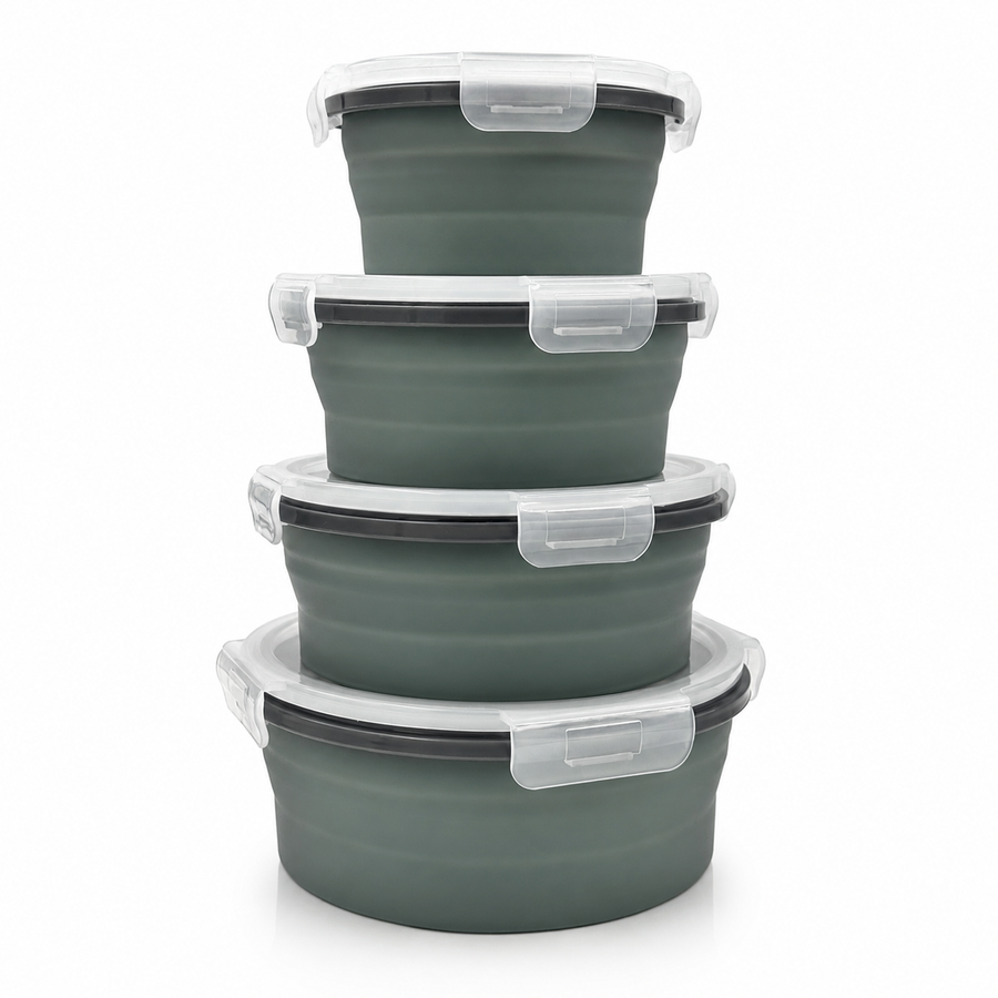 4-Piece Round Collapsible Food Containers, Olive