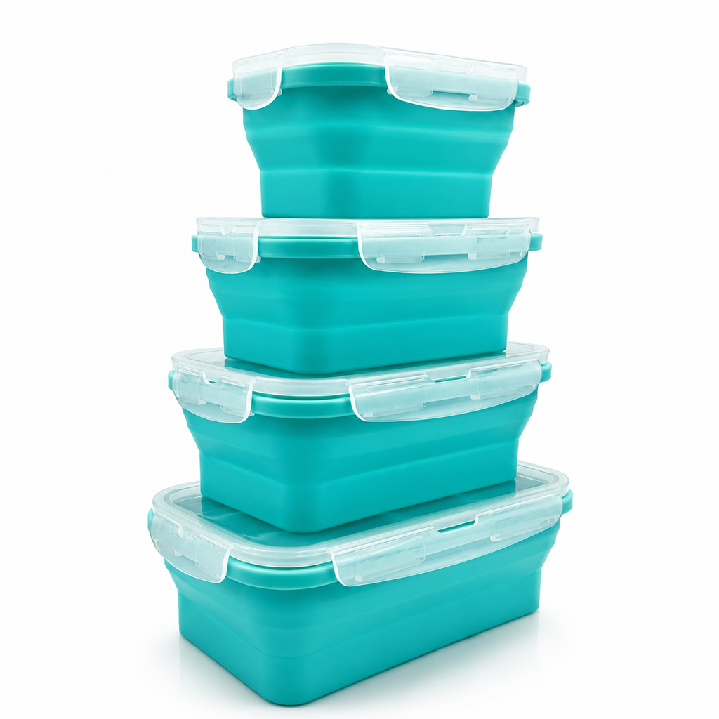 GEM+ | 4-Piece Collapsible Food Container Set – Space-Saving Leakproof BPA FREE - BLUE