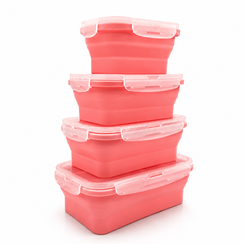 GEM+ | 4-Piece Collapsible Food Container Set – Space-Saving Leakproof BPA FREE - PINK