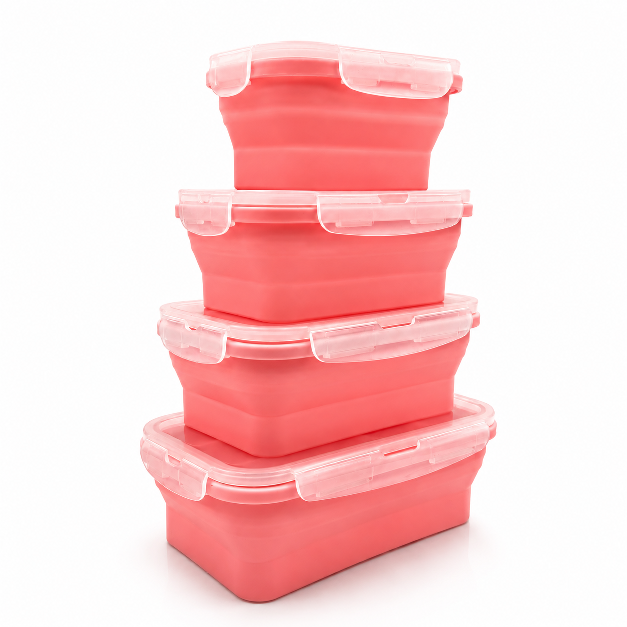 GEM+ | 4-Piece Collapsible Food Container Set – Space-Saving Leakproof BPA FREE - PINK