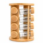 GEM+ | 16pcs Premium Wooden Spice Jar Set with Rotating Carousel Stand - Elegant
