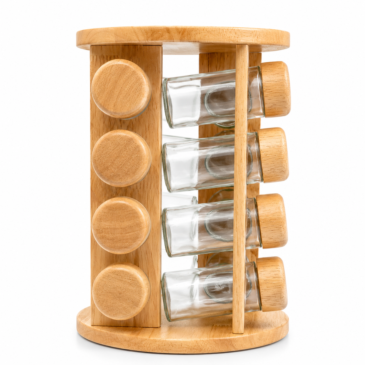 GEM+ | 16pcs Premium Wooden Spice Jar Set with Rotating Carousel Stand - Elegant