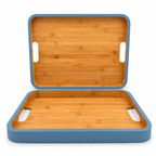 GEM+ | 2pcs Bamboo Serving Tray Set – Blue Trim | Nested Rectangular Trays | Eco-Friendly Kitchen
