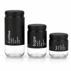 GEM+ | Black 3pc Pre-Labelled Glass Kitchen Storage Jar Set
