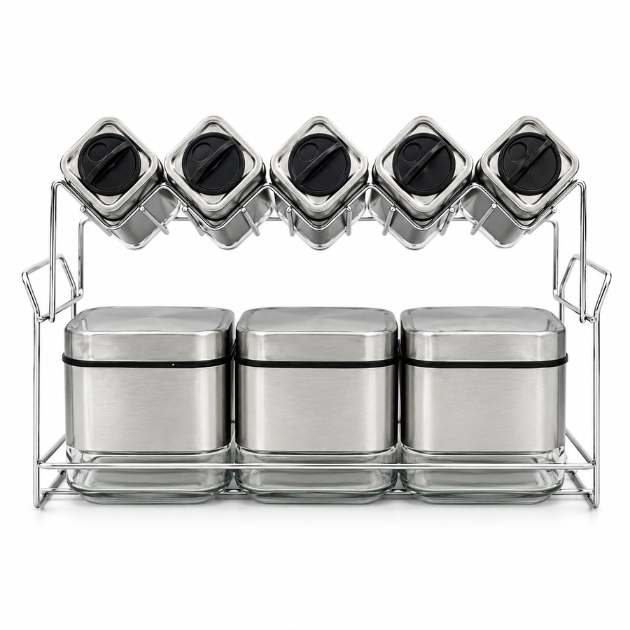 9-Piece Spice Jar & Storage Set, Silver